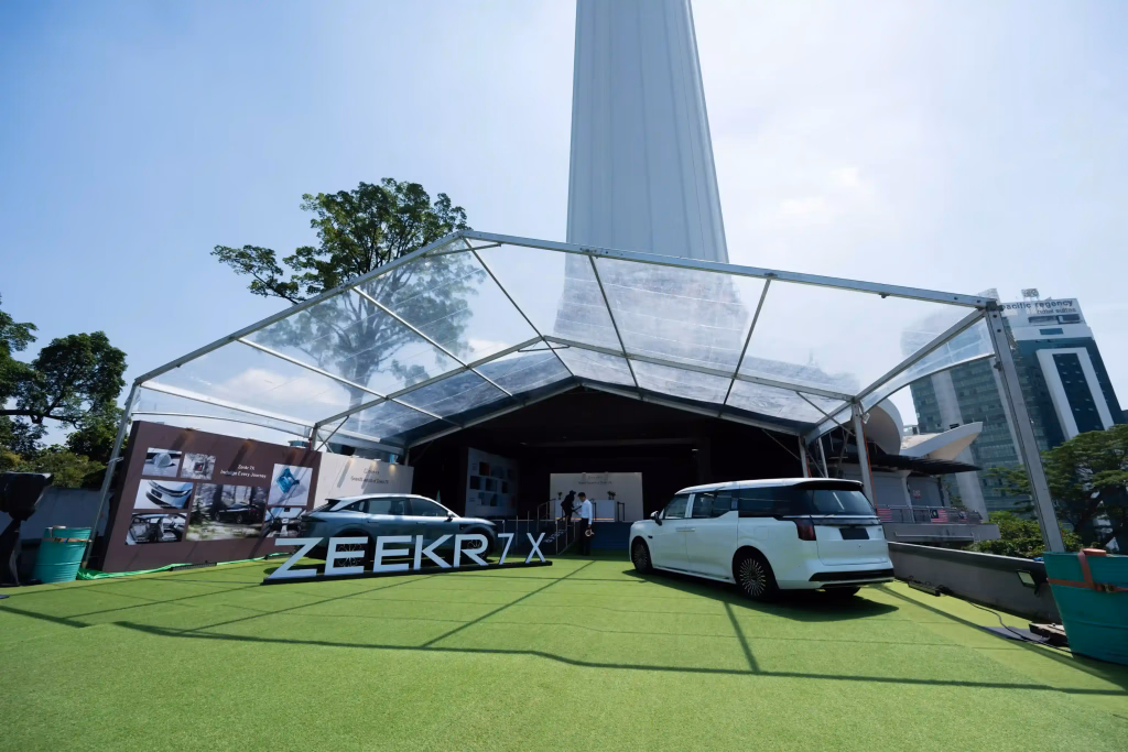 Vehicle display beside the tower