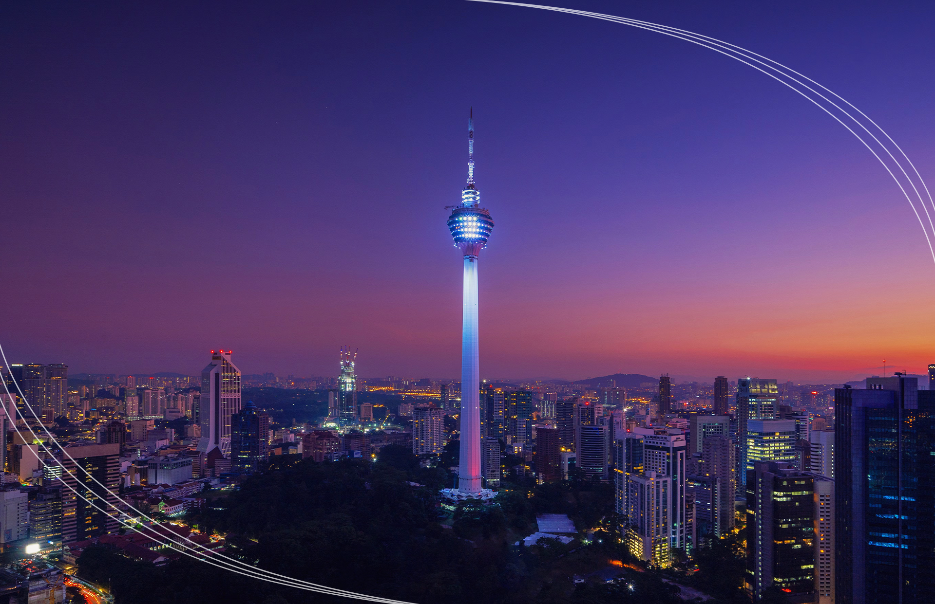 Panoramic night view of Kuala Lumpur skyline from Kuala Lumpur Tower